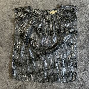 Michael Kors Metallic Blouse Women's Size 4 Grey Silver Pleated Neck Cap Sleeve